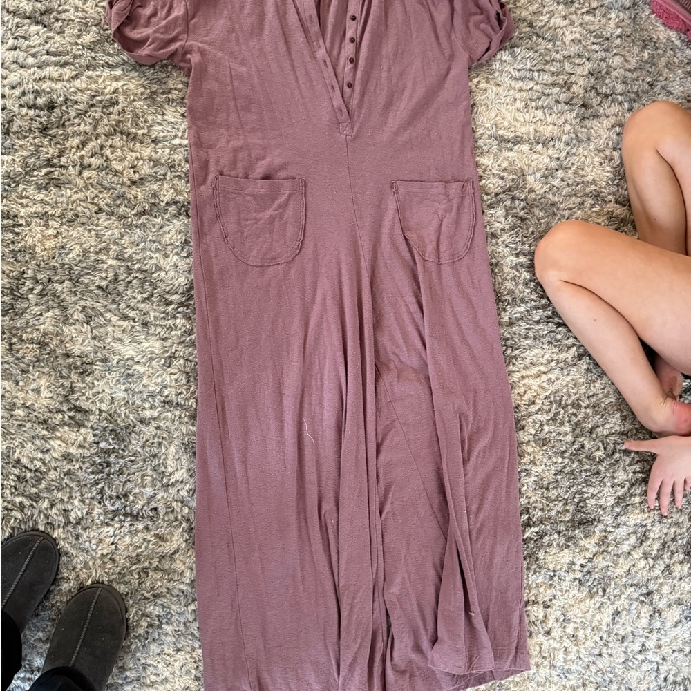Mauve Button-Down Dress with Pockets